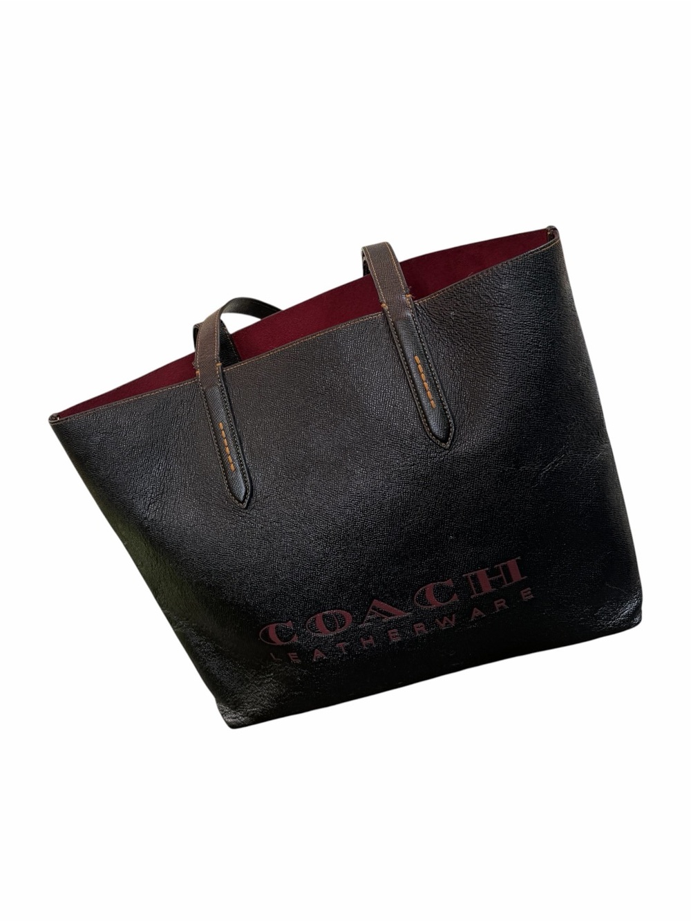 Coach Leather Tote Bag Large Black Red Interior Shoulder Bag Classic Carryall - Picture 7 of 10